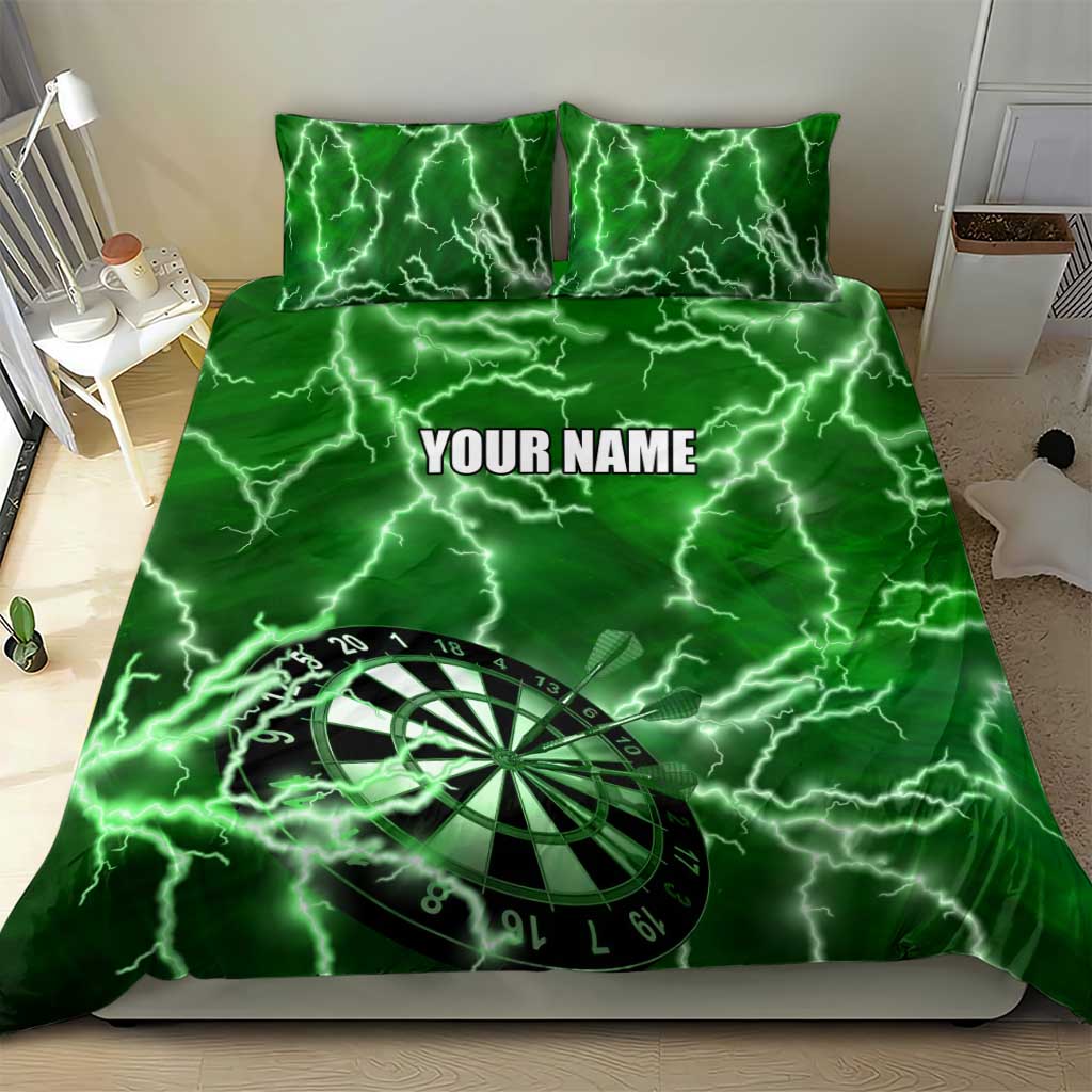 Personalized Darts Lightning Green Storm Bedding Set with Electric Energy Pattern and Dartboard Graphics - Wonder Print Shop