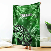 Personalized Darts Lightning Green Storm Blanket with Electric Energy Pattern and Dartboard Graphics - Wonder Print Shop