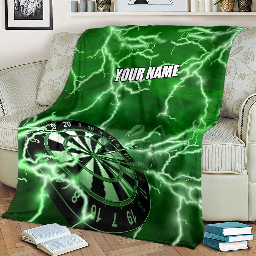Personalized Darts Lightning Green Storm Blanket with Electric Energy Pattern and Dartboard Graphics - Wonder Print Shop