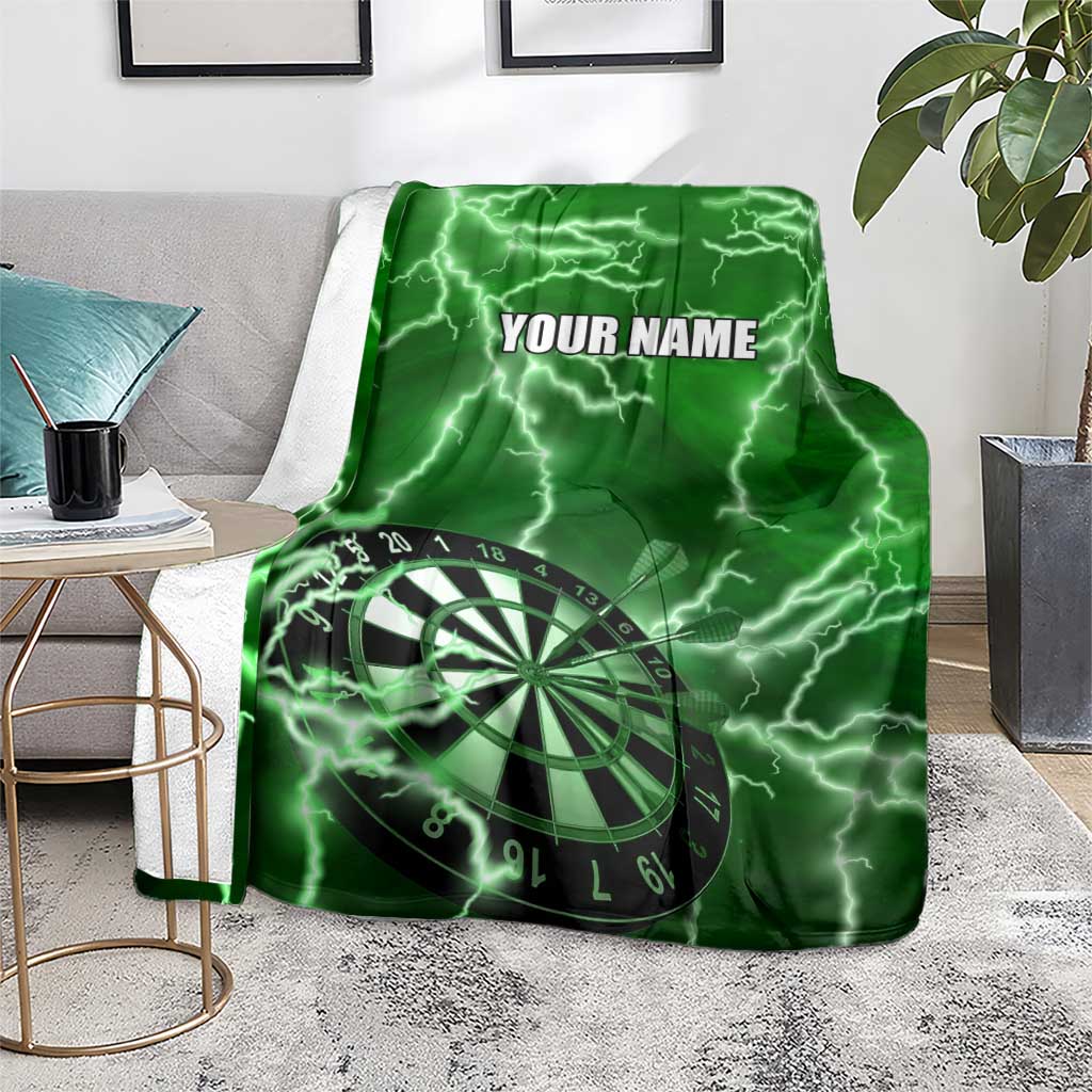 Personalized Darts Lightning Green Storm Blanket with Electric Energy Pattern and Dartboard Graphics - Wonder Print Shop