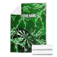 Personalized Darts Lightning Green Storm Blanket with Electric Energy Pattern and Dartboard Graphics - Wonder Print Shop