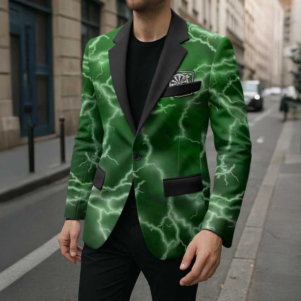Personalized Darts Lightning Green Storm Blazer with Electric Energy Pattern and Dartboard Graphics - Wonder Print Shop