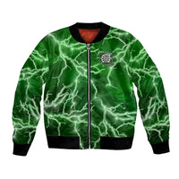 Personalized Darts Lightning Green Storm Bomber Jacket with Electric Energy Pattern and Dartboard Graphics - Wonder Print Shop