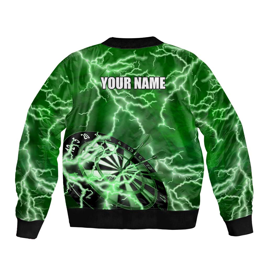 Personalized Darts Lightning Green Storm Bomber Jacket with Electric Energy Pattern and Dartboard Graphics - Wonder Print Shop