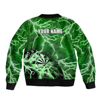 Personalized Darts Lightning Green Storm Bomber Jacket with Electric Energy Pattern and Dartboard Graphics - Wonder Print Shop