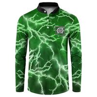 Personalized Darts Lightning Green Storm Button Sweatshirt with Electric Energy Pattern and Dartboard Graphics - Wonder Print Shop