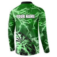 Personalized Darts Lightning Green Storm Button Sweatshirt with Electric Energy Pattern and Dartboard Graphics - Wonder Print Shop