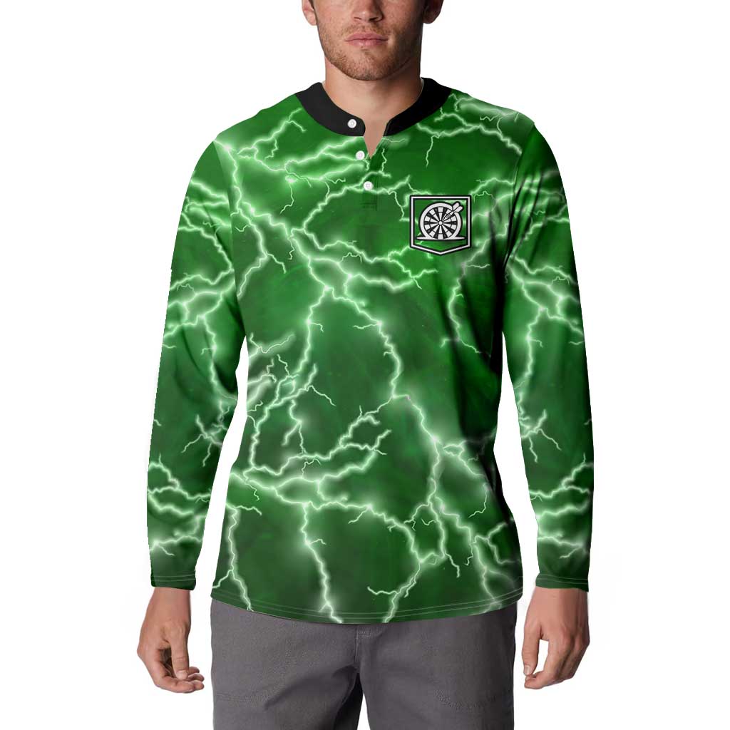 Personalized Darts Lightning Green Storm Button Sweatshirt with Electric Energy Pattern and Dartboard Graphics - Wonder Print Shop