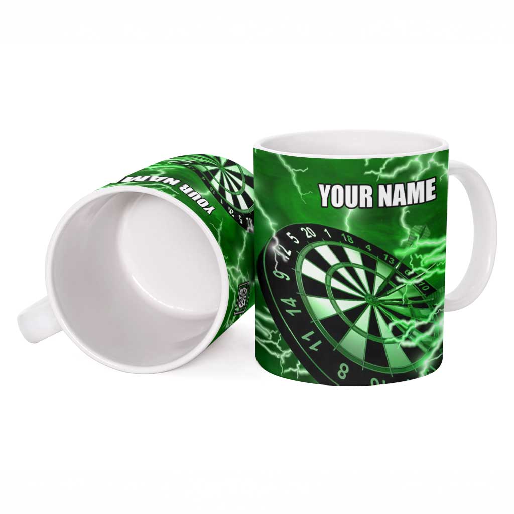 Personalized Darts Lightning Green Storm Ceramic Mug with Electric Energy Pattern and Dartboard Graphics - Wonder Print Shop