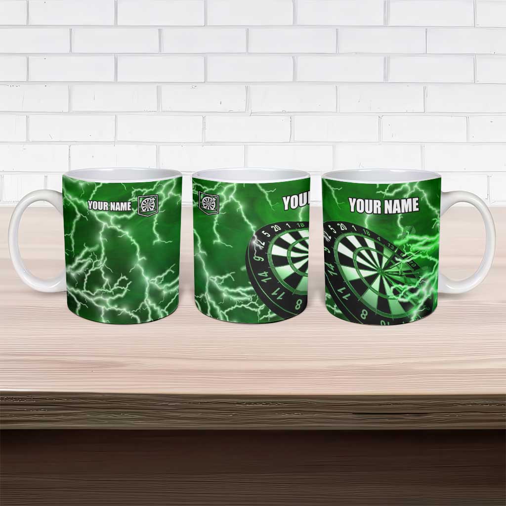 Personalized Darts Lightning Green Storm Ceramic Mug with Electric Energy Pattern and Dartboard Graphics - Wonder Print Shop