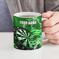 Personalized Darts Lightning Green Storm Ceramic Mug with Electric Energy Pattern and Dartboard Graphics - Wonder Print Shop