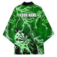 Personalized Darts Lightning Green Storm Kimono with Electric Energy Pattern and Dartboard Graphics - Wonder Print Shop