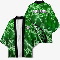 Personalized Darts Lightning Green Storm Kimono with Electric Energy Pattern and Dartboard Graphics - Wonder Print Shop