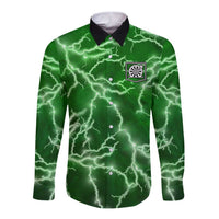 Personalized Darts Lightning Green Storm Long Sleeve Button Shirt with Electric Energy Pattern and Dartboard Graphics - Wonder Print Shop