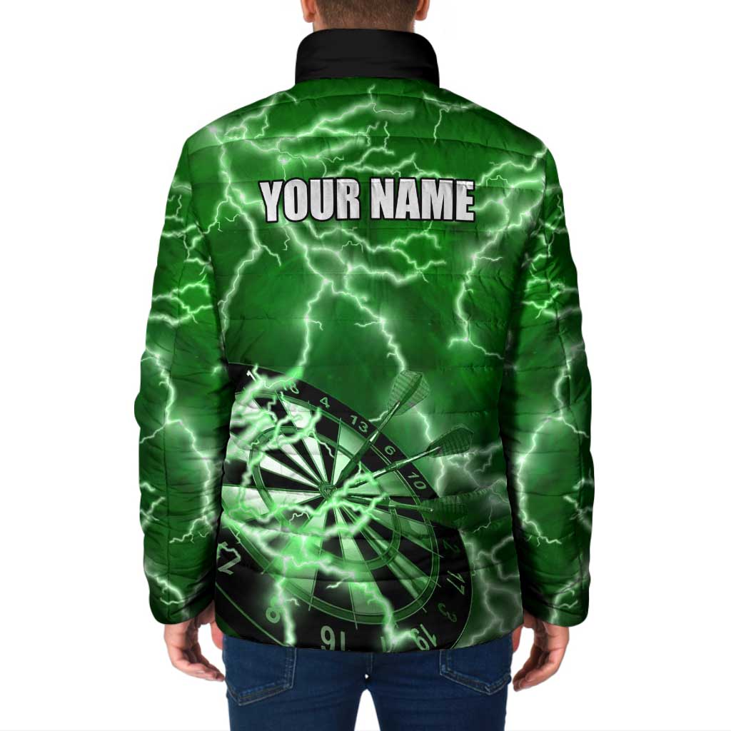 Personalized Darts Lightning Green Storm Padded Jacket with Electric Energy Pattern and Dartboard Graphics - Wonder Print Shop
