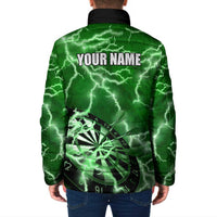 Personalized Darts Lightning Green Storm Padded Jacket with Electric Energy Pattern and Dartboard Graphics - Wonder Print Shop