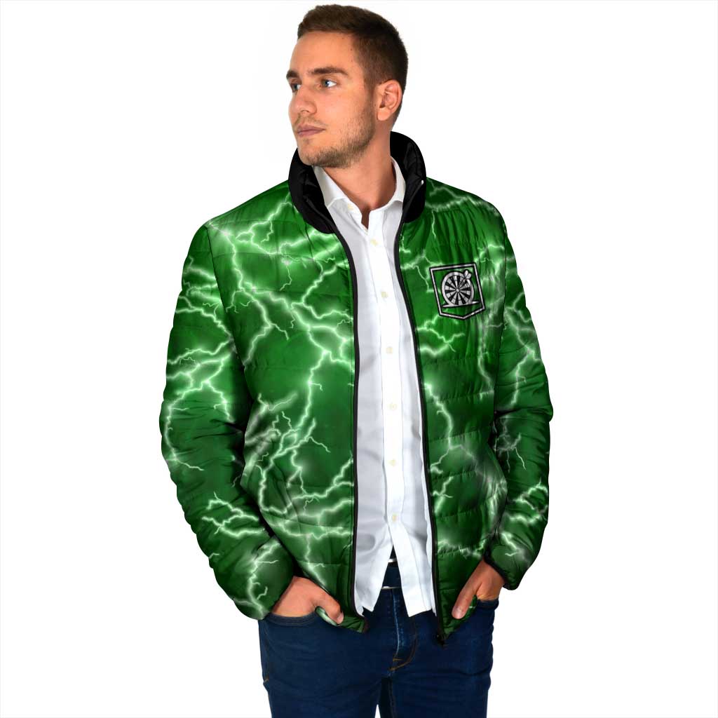 Personalized Darts Lightning Green Storm Padded Jacket with Electric Energy Pattern and Dartboard Graphics - Wonder Print Shop