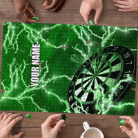 Personalized Darts Lightning Green Storm Puzzle with Electric Energy Pattern and Dartboard Graphics - Wonder Print Shop