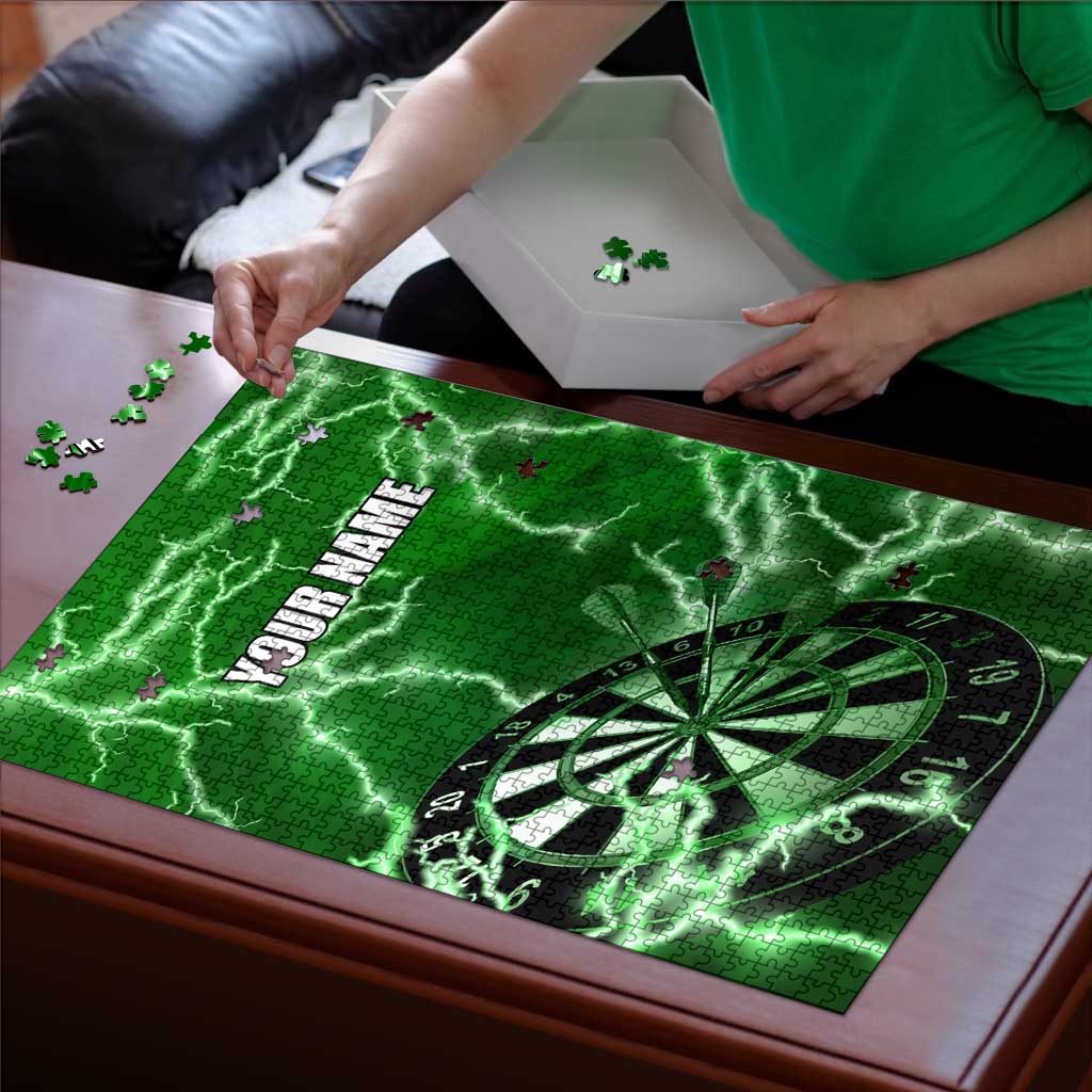Personalized Darts Lightning Green Storm Puzzle with Electric Energy Pattern and Dartboard Graphics - Wonder Print Shop