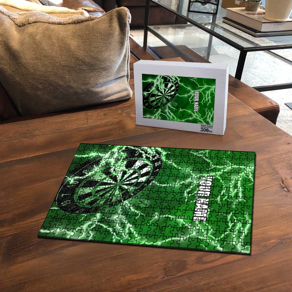 Personalized Darts Lightning Green Storm Puzzle with Electric Energy Pattern and Dartboard Graphics - Wonder Print Shop