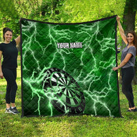 Personalized Darts Lightning Green Storm Quilt with Electric Energy Pattern and Dartboard Graphics - Wonder Print Shop