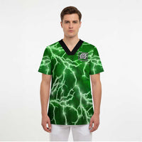 Personalized Darts Lightning Green Storm Scrub Top with Electric Energy Pattern and Dartboard Graphics - Wonder Print Shop