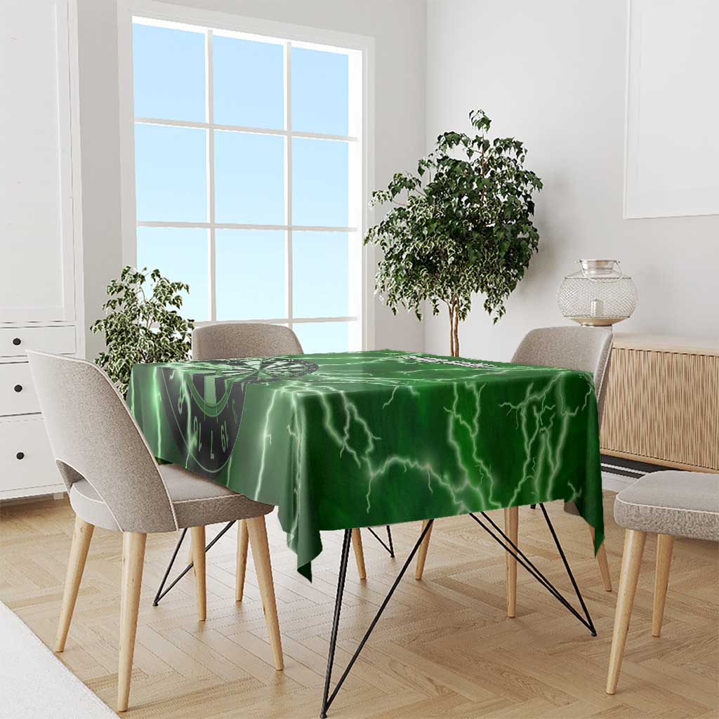 Personalized Darts Lightning Green Storm Tablecloth with Electric Energy Pattern and Dartboard Graphics - Wonder Print Shop