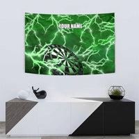 Personalized Darts Lightning Green Storm Tapestry with Electric Energy Pattern and Dartboard Graphics - Wonder Print Shop