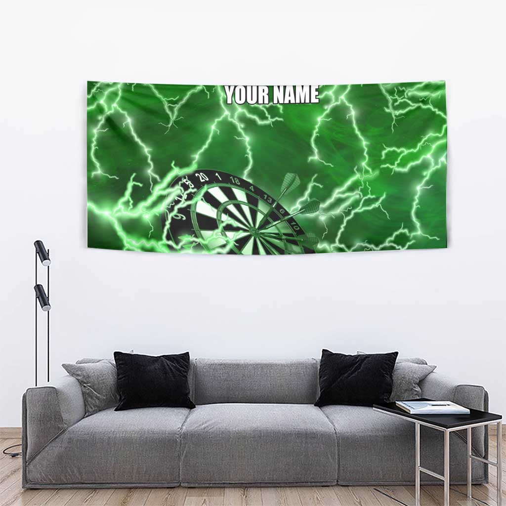 Personalized Darts Lightning Green Storm Tapestry with Electric Energy Pattern and Dartboard Graphics - Wonder Print Shop