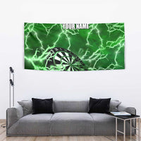 Personalized Darts Lightning Green Storm Tapestry with Electric Energy Pattern and Dartboard Graphics - Wonder Print Shop