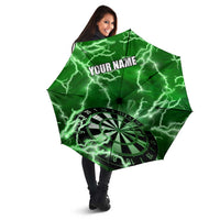 Personalized Darts Lightning Green Storm Umbrella with Electric Energy Pattern and Dartboard Graphics - Wonder Print Shop