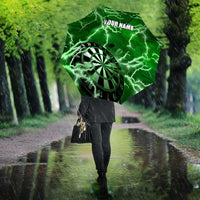 Personalized Darts Lightning Green Storm Umbrella with Electric Energy Pattern and Dartboard Graphics - Wonder Print Shop