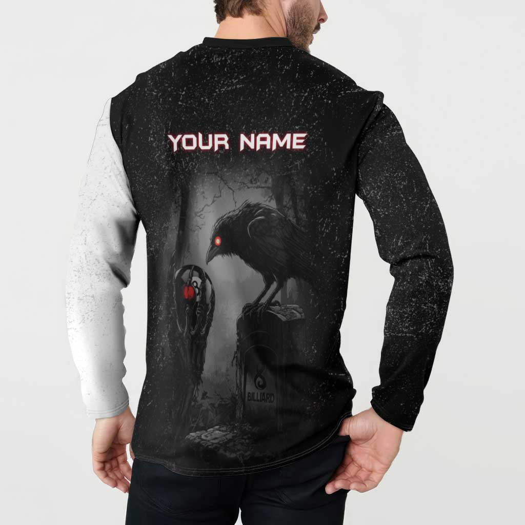Personalized Raven Billiards Button Sweatshirt with Dark Cemetery Scene and Red Eye Crow Artwork - Wonder Print Shop