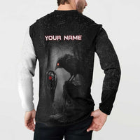 Personalized Raven Billiards Button Sweatshirt with Dark Cemetery Scene and Red Eye Crow Artwork - Wonder Print Shop