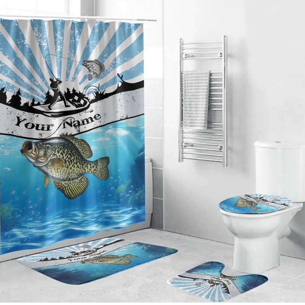 Personalized Crappie Fishing Bathroom Set with Lake Water Splash Scene and Sunrise Silhouette Angler Design - Wonder Print Shop
