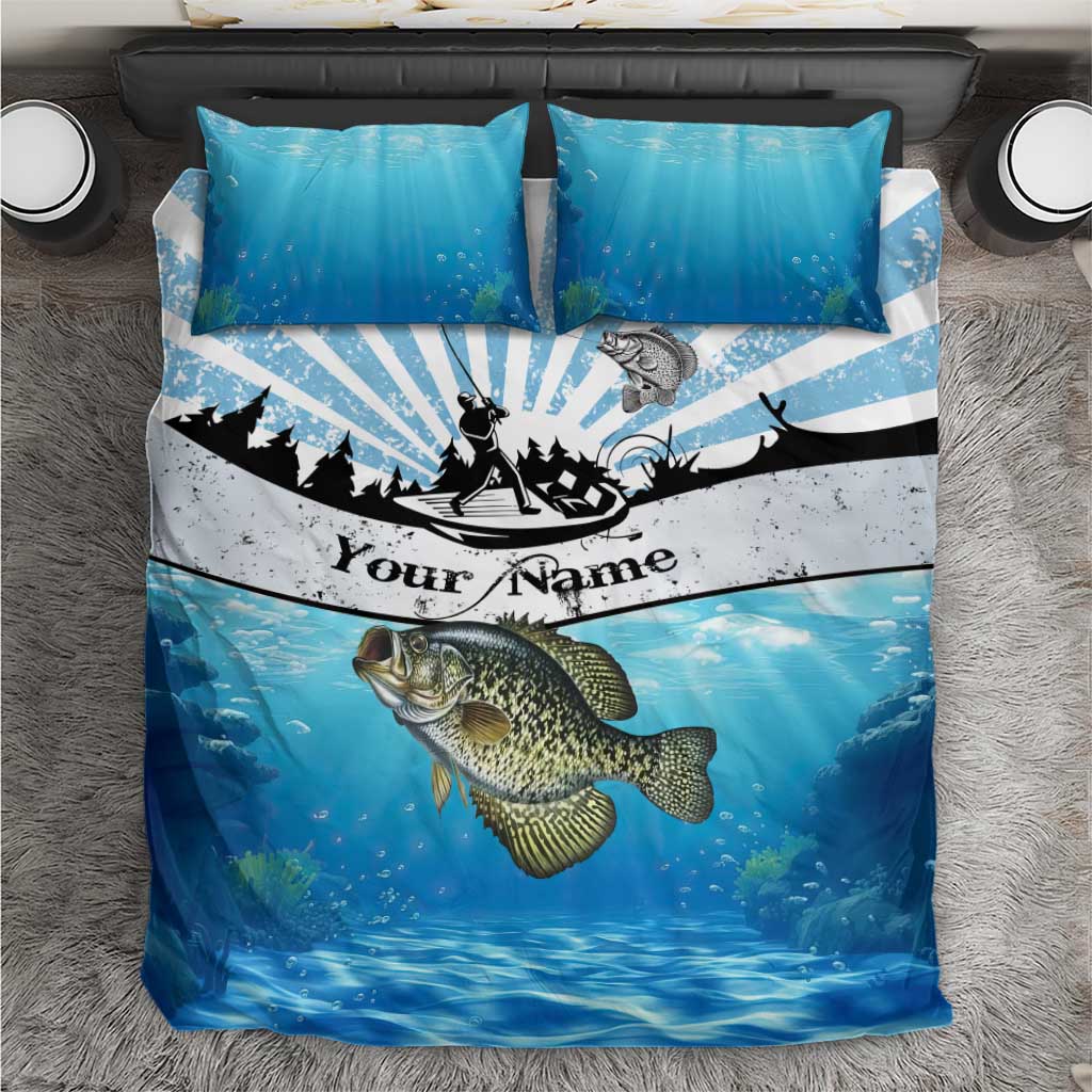 Personalized Crappie Fishing Bedding Set with Lake Water Splash Scene and Sunrise Silhouette Angler Design - Wonder Print Shop
