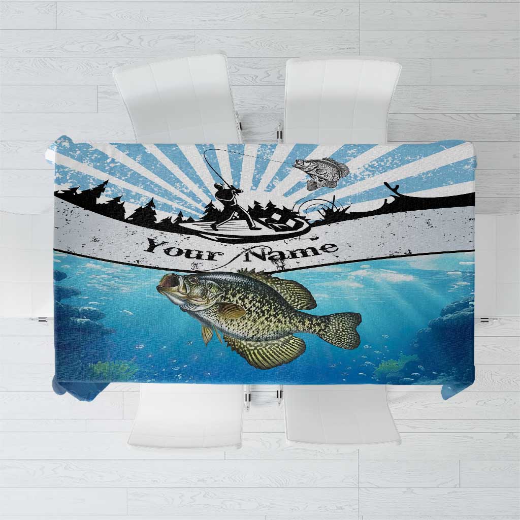 Personalized Crappie Fishing Tablecloth with Lake Water Splash Scene and Sunrise Silhouette Angler Design - Wonder Print Shop