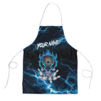 Personalized Bowling Skull Apron with Blue Flame Energy and Electric Lightning Strike Pattern - Wonder Print Shop