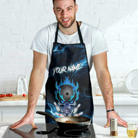 Personalized Bowling Skull Apron with Blue Flame Energy and Electric Lightning Strike Pattern - Wonder Print Shop