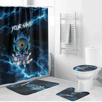 Personalized Bowling Skull Bathroom Set with Blue Flame Energy and Electric Lightning Strike Pattern - Wonder Print Shop