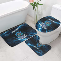 Personalized Bowling Skull Bathroom Set with Blue Flame Energy and Electric Lightning Strike Pattern - Wonder Print Shop