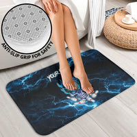 Personalized Bowling Skull Bathroom Set with Blue Flame Energy and Electric Lightning Strike Pattern - Wonder Print Shop