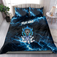 Personalized Bowling Skull Bedding Set with Blue Flame Energy and Electric Lightning Strike Pattern - Wonder Print Shop