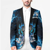 Personalized Bowling Skull Blazer with Blue Flame Energy and Electric Lightning Strike Pattern - Wonder Print Shop