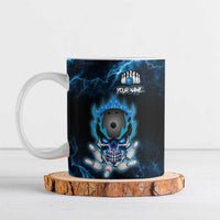 Personalized Bowling Skull Ceramic Mug with Blue Flame Energy and Electric Lightning Strike Pattern - Wonder Print Shop