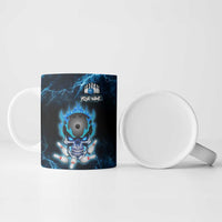 Personalized Bowling Skull Ceramic Mug with Blue Flame Energy and Electric Lightning Strike Pattern - Wonder Print Shop