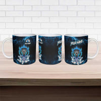 Personalized Bowling Skull Ceramic Mug with Blue Flame Energy and Electric Lightning Strike Pattern - Wonder Print Shop