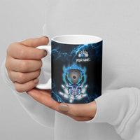 Personalized Bowling Skull Ceramic Mug with Blue Flame Energy and Electric Lightning Strike Pattern - Wonder Print Shop