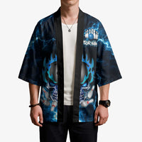 Personalized Bowling Skull Kimono with Blue Flame Energy and Electric Lightning Strike Pattern - Wonder Print Shop