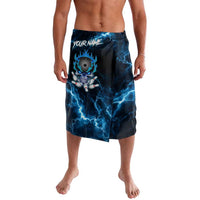 Personalized Bowling Skull Lavalava with Blue Flame Energy and Electric Lightning Strike Pattern - Wonder Print Shop